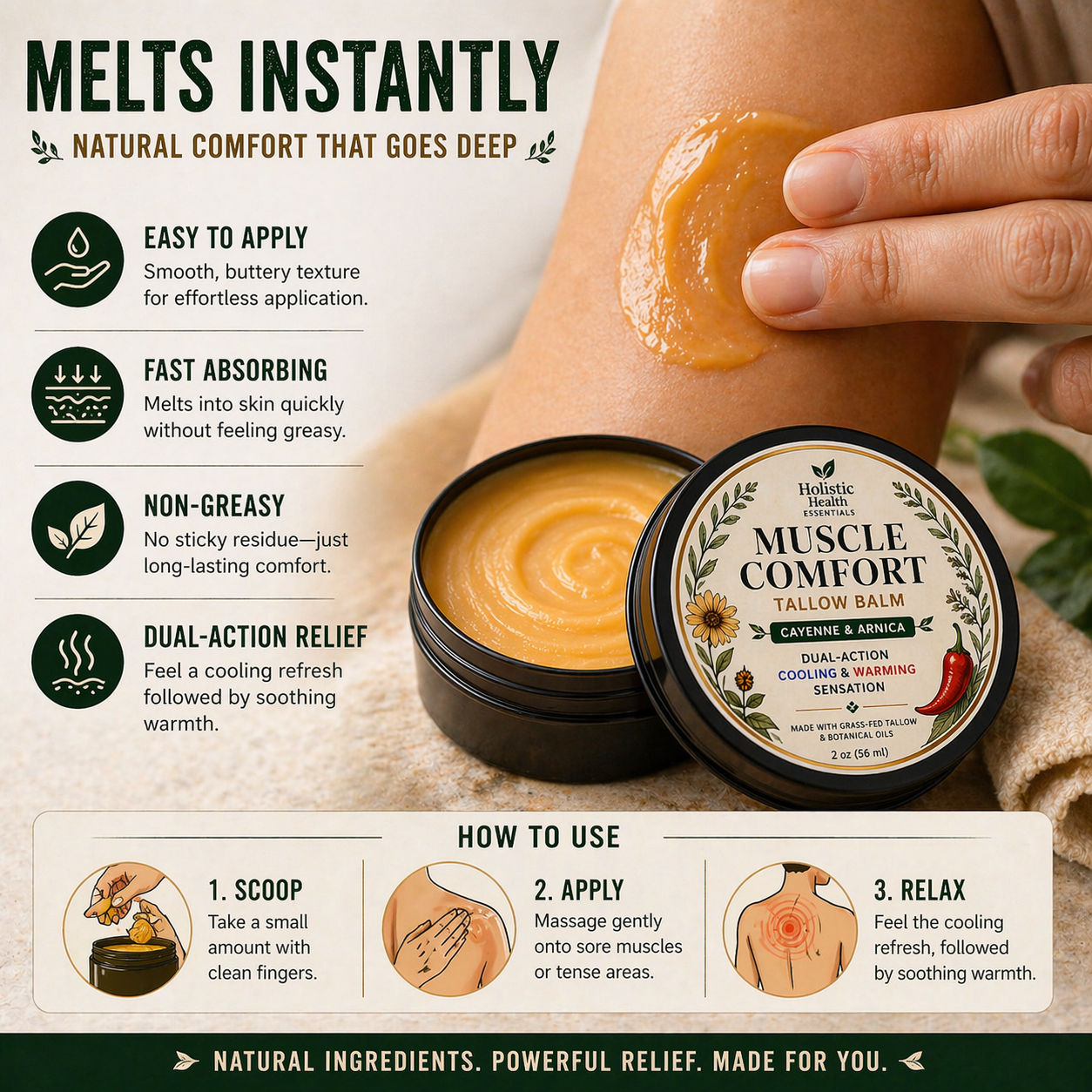 Muscle Comfort Tallow Balm – Dual-Action Cooling & Warming Balm for Daily Comfort