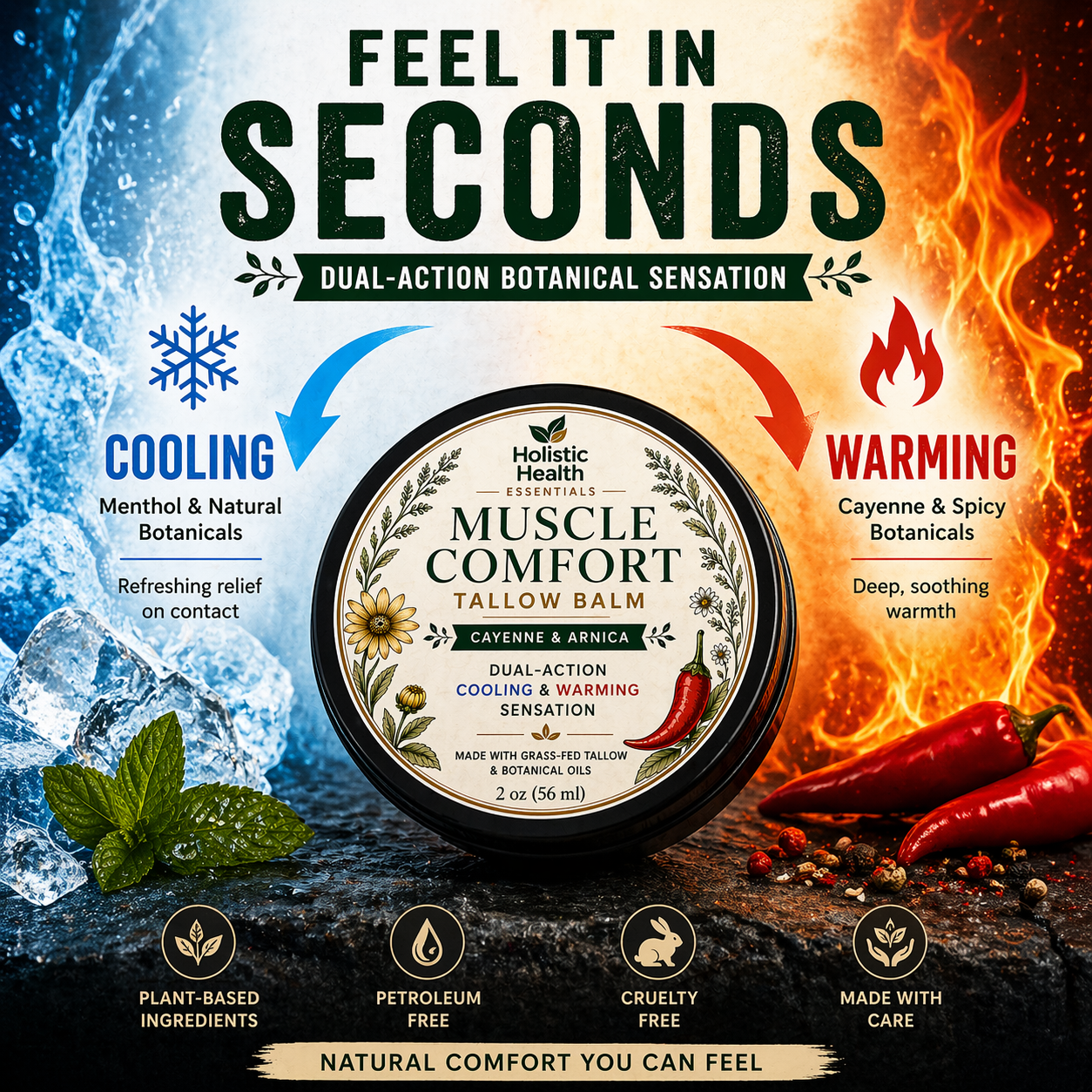 Muscle Comfort Tallow Balm – Dual-Action Cooling & Warming Balm for Daily Comfort