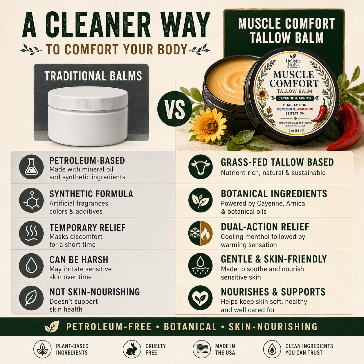 Muscle Comfort Tallow Balm – Dual-Action Cooling & Warming Balm for Daily Comfort