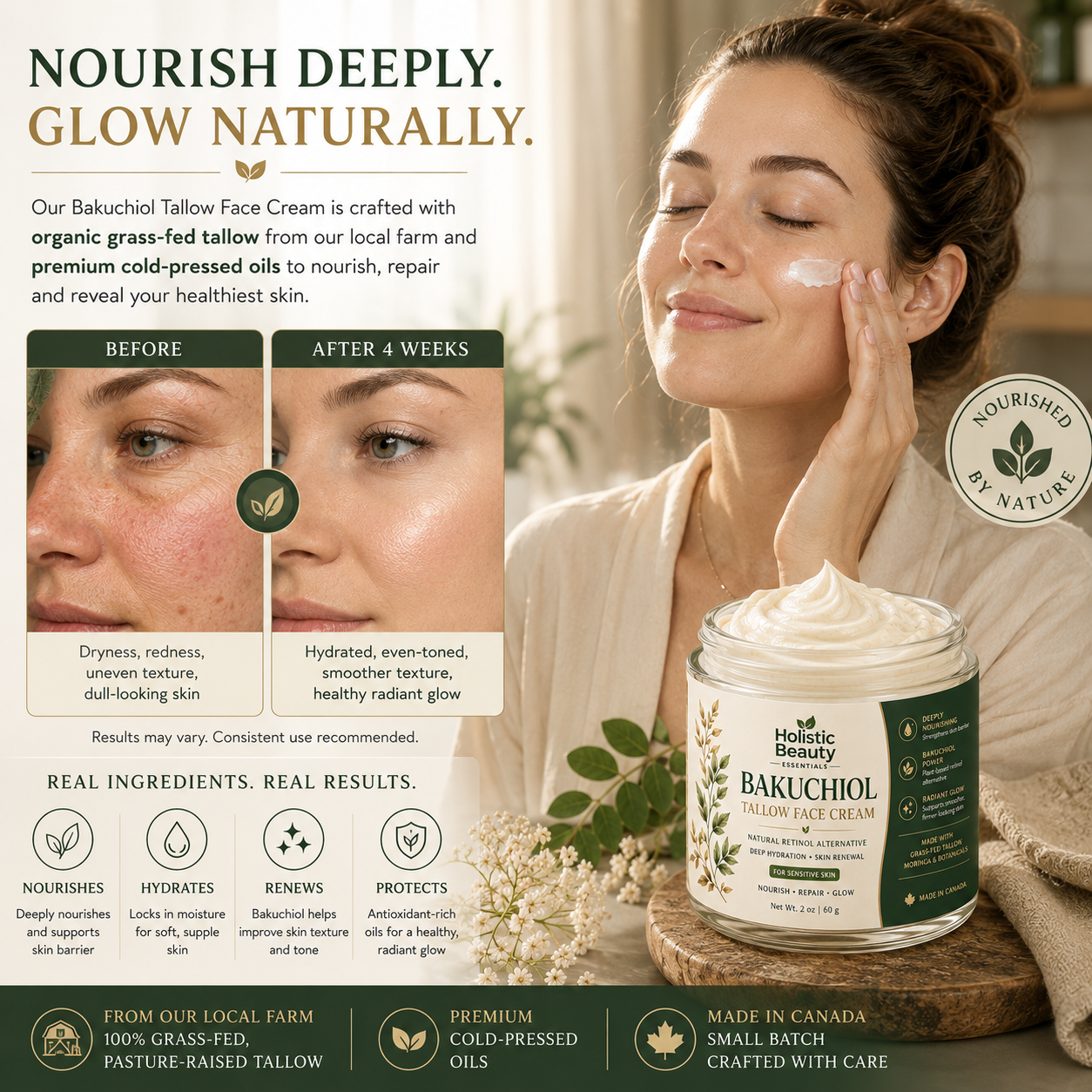 Bakuchiol Tallow Face Cream for Sensitive Skin | Natural Hydrating Moisturizer